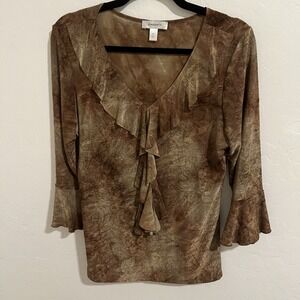 Vtg Dressbarn Womens Long‎ Bell Sleeve Ruffled Top Sz M Lagenlook Grandma fairy